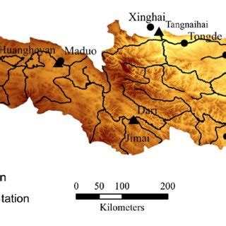 Yellow River source region topography, river network, and hydroclimatic ...