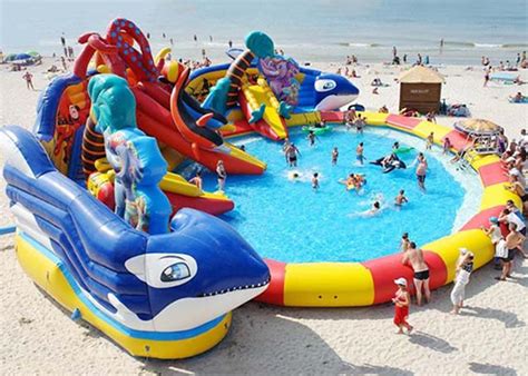 Huge Shark Inflatable Water Parks With Slide For Rent / Blow Up Water ...