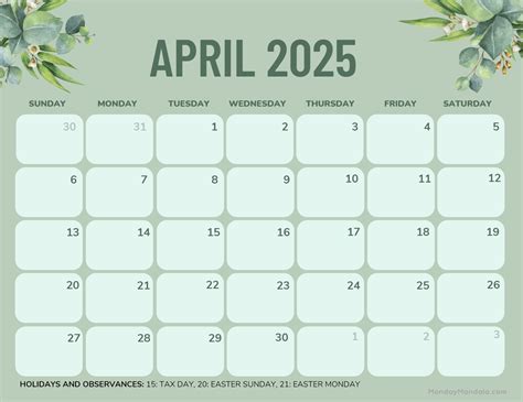 Printable Calendar 2025 April Adora Patrica