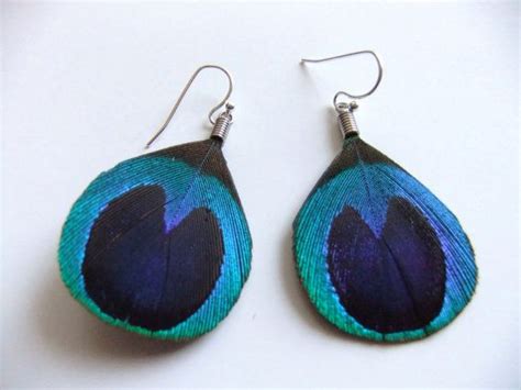 Peacock Earrings Small Trimmed Purple Teal Blue Peacock Etsy