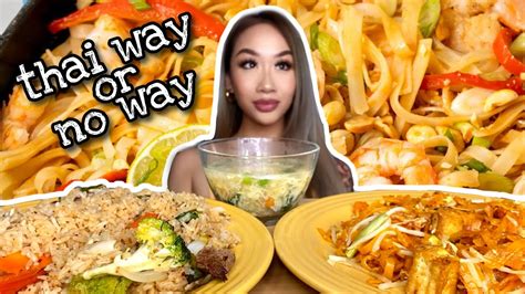 Pad Thai Fried Rice Thai Food Mukbang Eating Show Youtube