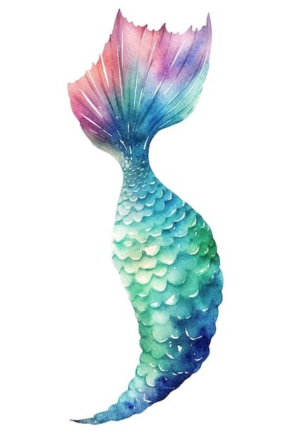 Coda Di Sirena Acquerello Clipart Isolato Su Sfondo Bianco Con