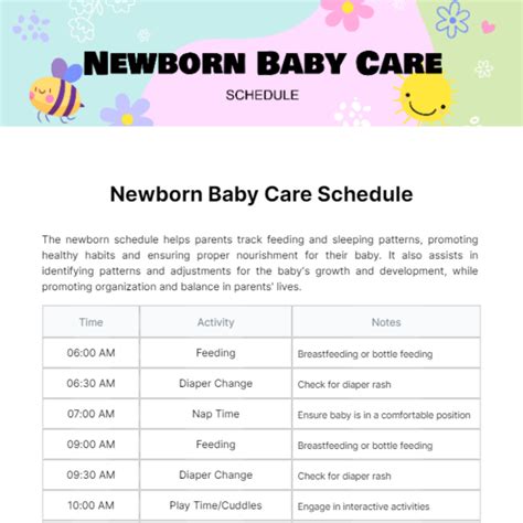 Free Newborn Schedule Template To Edit Online