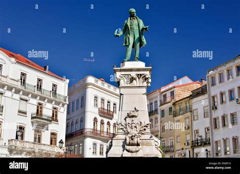 Portugal Statue Of Joaquim Antonio De Aguiar At Downtown Coimbra Stock