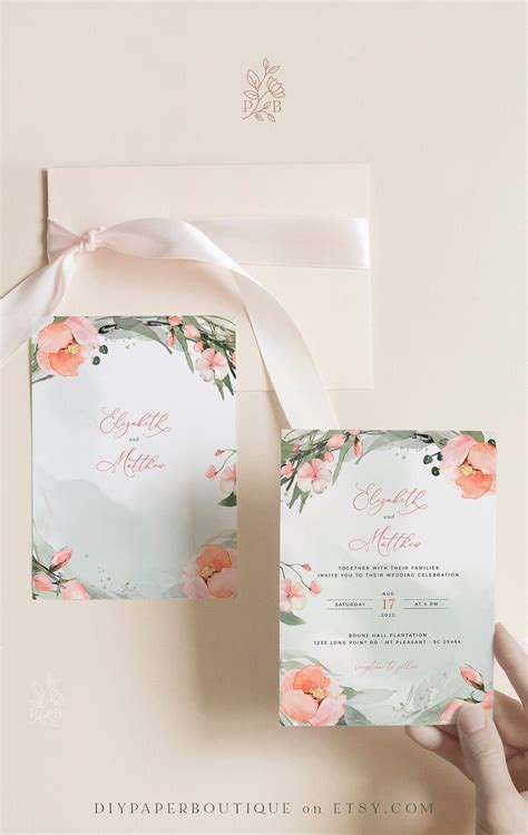 Vena Blush Peonies Wedding Invitation Template Peony Rose Greenery