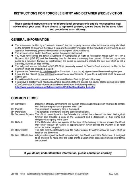 Fillable Online Instructions For Forcible Entry And Detainer Fax Email