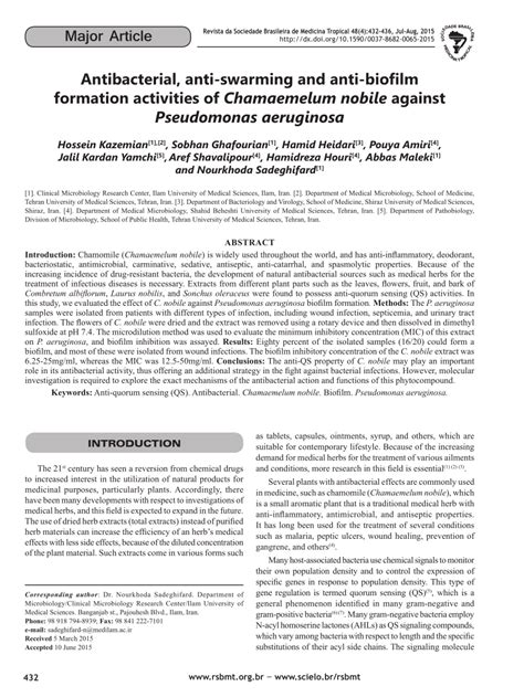 Pdf Antibacterial Anti Swarming And Anti Biofilm Formation