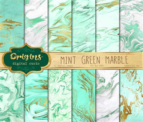 Mint And Gold Marble Digital Paper Seamless Green And Gold Marble