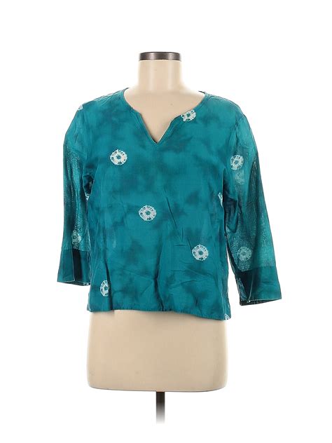 Sportif 100 Cotton Teal 3 4 Sleeve Blouse Size M 64 Off Thredup