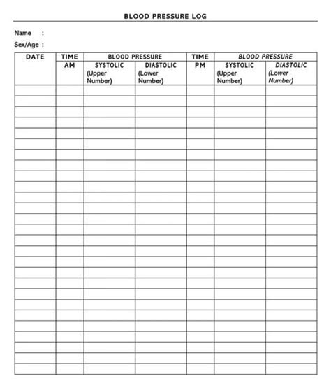 Free Blood Pressure Log Sheets And Charts Word Pdf