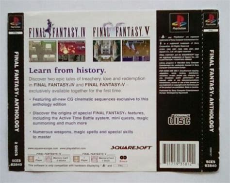 Back Inlay Only Final Fantasy Anthology Playstation One 1 Psone Ps1