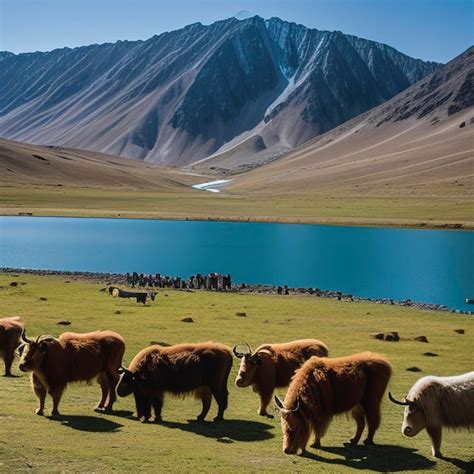 Premium Ai Image Alpine Yaks Drinking Water In The Baisha Lake Of