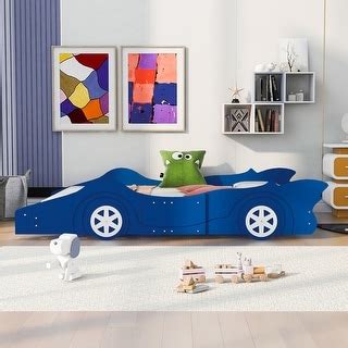 Blue Full Race Car Bed with Wheels, Full Bed for Kids, Car-Shaped ...