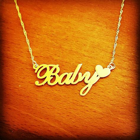 K Gold Name Necklace Ct Solid Gold Necklace Heart Etsy