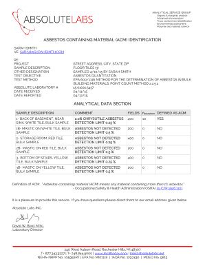 Fillable Online ASBESTOS CONTAINING MATERIAL ACM IDENTIFICATION Fax