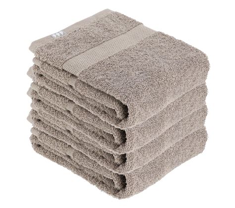 Lot De 4 Serviettes De Toilette Tissu Éponge 100 Coton Taupe 50 X 90