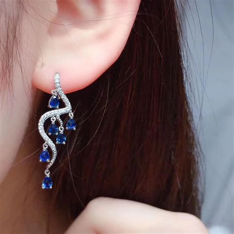 Серьги с натуральным сапфиром,, натуральный настоящий красочный сапфир ...