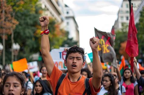 Un Grupo De Personas Sosteniendo Carteles Y Banderas Imagen Premium