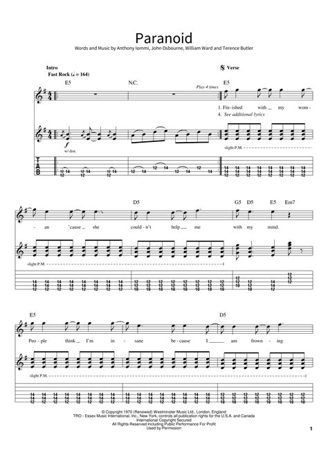 Paranoid By Black Sabbath Sheet Music For School Of Rock Guitar Tab