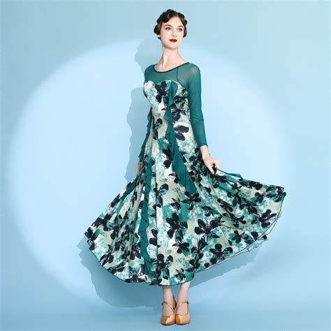 Women's Print Modern Dance Performance Dress Waltz Ballroom Dance Dres ...