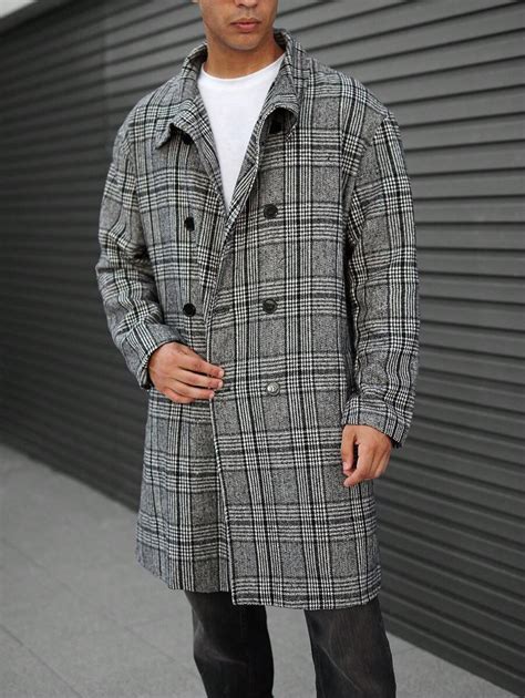 Manfinity Homme Loose Fit Men S Plaid Double Breasted Overcoat Shein Usa