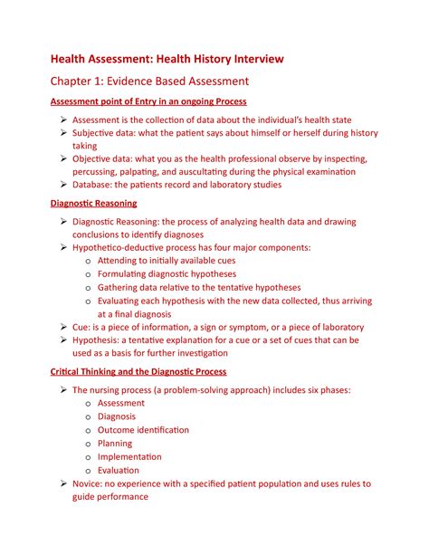 Health Assessment Chapter 1 Health Assessment Health History