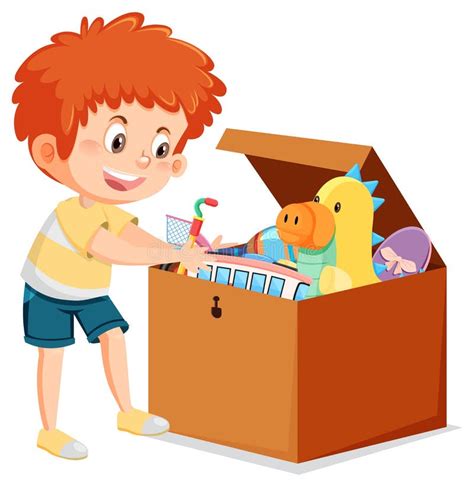 A Boy Putting His Toy Into The Box Stock Vector Illustration Of