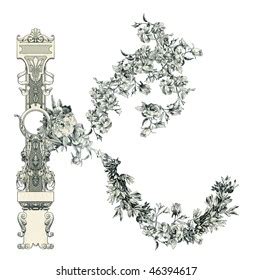 Luxuriously Illustrated Old Capital Letter K Stock Illustration