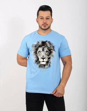 Mix T Shirts CAMISETA MASCULINA LEAO CRUZ DOURADA AZUL