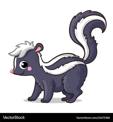 Cute Little Skunk On A White Background In Cartoon