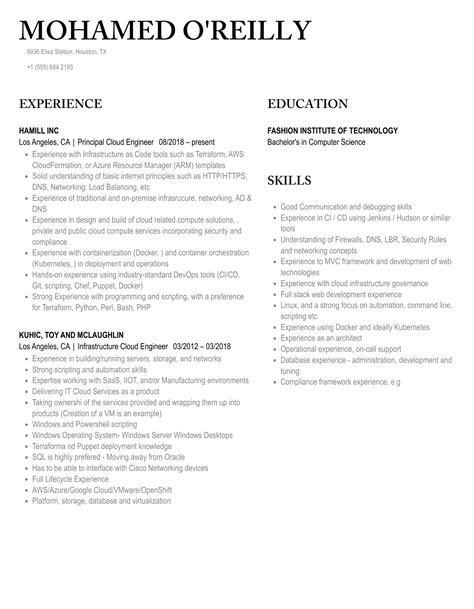 Cloud Engineer Resume Samples Velvet Jobs