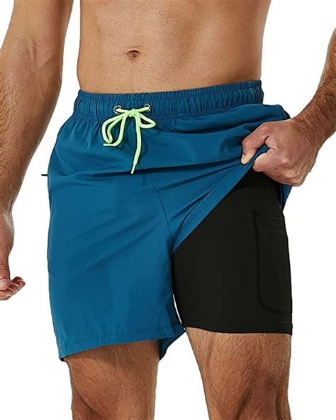 With Compression Liner 2 In 1 Quick Dry Swim Shorts With Zipper Pockets