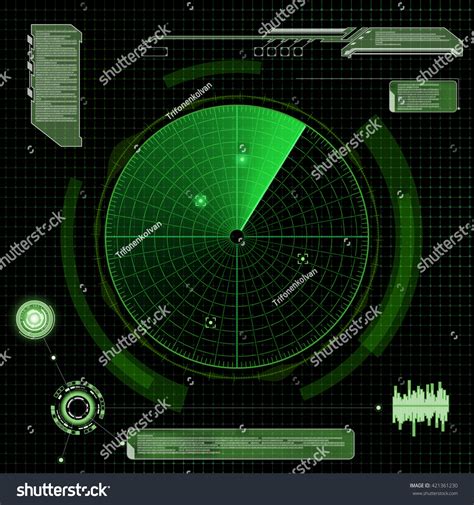 Military Green Radar Screen With Target Futuristic Hud Interface