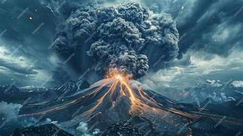 Premium Photo Volcanic Eruption With A Backdrop Of A Stormy Sky Natures Fury Unleashed