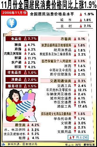 11月份全国居民消费价格同比上涨19