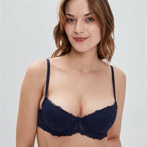 Soutien Gorge Corbeille Micro Dentelle Bleu Marine Femme La Halle