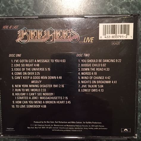 The Bee Gees Here At Last Live 2 Cd Set Cds