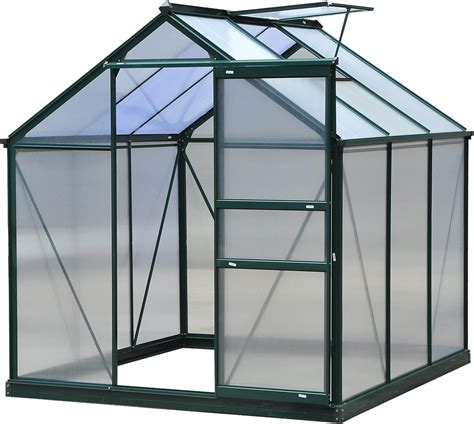 Outsunny 6 X 6ft Polycarbonate Greenhouse Large Walk In Green House With Slide Door And Window