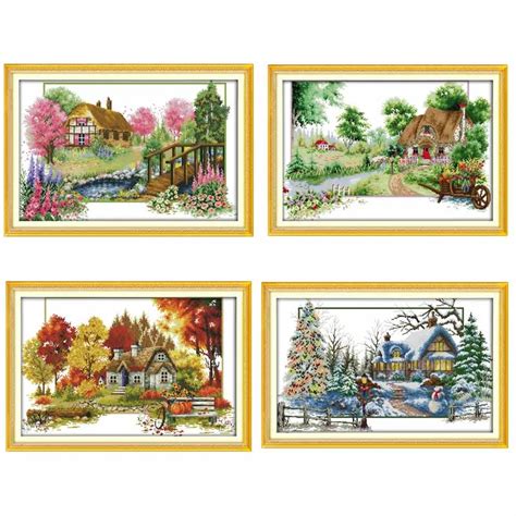 Sewing Set Of Four Seasons Cross Stitch Samplers Sewing Needlecraft