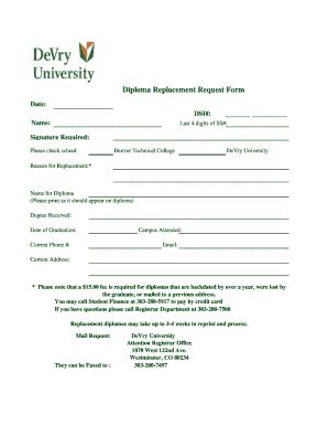 Fillable Online Dsi Diploma Replacement Request Form Fax Email Print