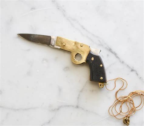 Vintage Gun Shaped Miniature Pocket Knife Necklace Brass Etsy