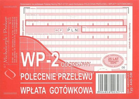 Druk POLECENIE PRZELEWU WP 2 Typ 449 5M Format A6 ERLI Pl