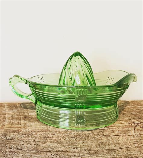 Antique Depression Glass Juicer Green Vaseline Juice Maker Vintage Etsy