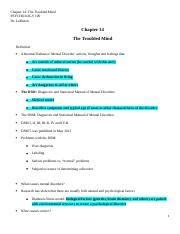 CHAPTER 14 NOTES Docx Chapter 14 The Troubled Mind PSYCHOLOGY 100 Dr