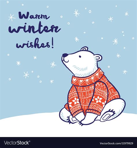 Christmas Card Of Polar Bear In Red Sweater Vector Image