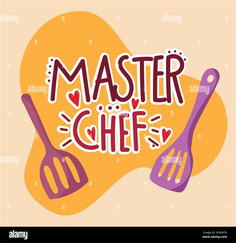 Cooking Master Chef Spatulas Utensils Cartoon Hand Drawn Lettering