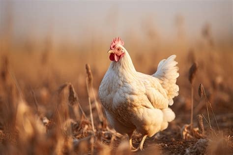 Salud Pollos De Engorde Blancos Pollo En Pastizales Foto Premium