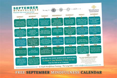 Mindfulness Calendars Mindfulness Association