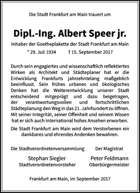 Traueranzeigen Von Dipl Ing Albert Speer Jr Trauer Rheinmain De