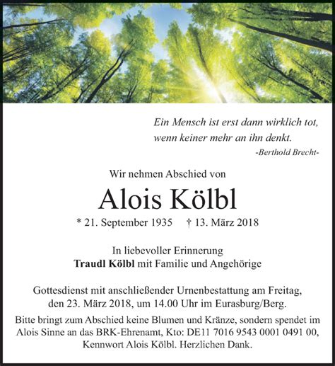 Traueranzeigen Von Alois K Lbl Trauer Merkur De